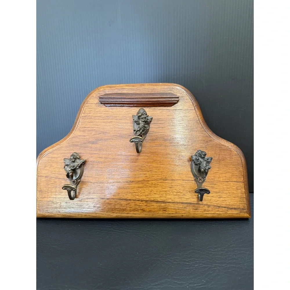 Vintage Brass Cherub Coat Rack 3 Hook Musical Angel Hanger Hollywood Regency 12